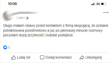 Opinia Klienta, który docenił nasze podejście do zakupu jego mieszkania.